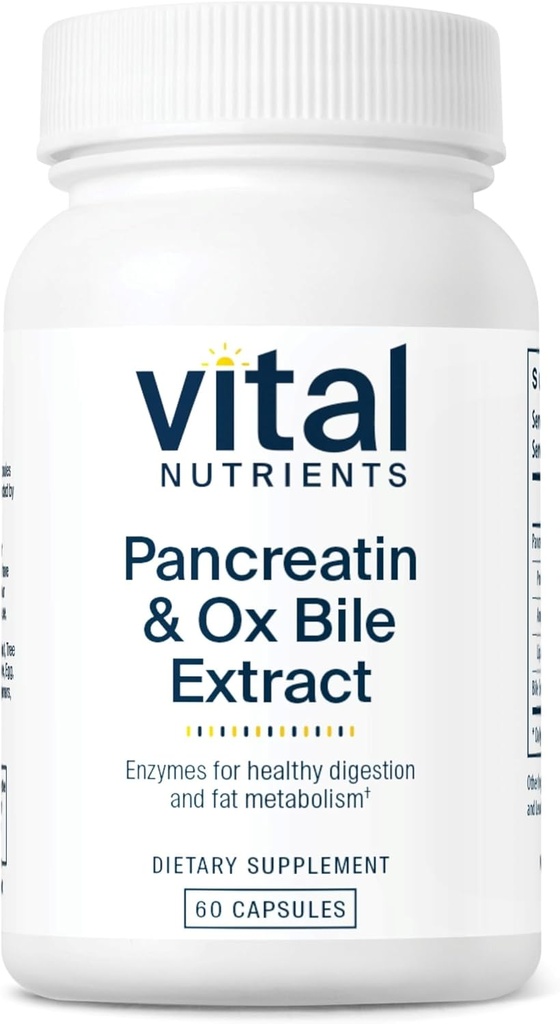 Vital Nutrients Pancreatin & Ox Bile Extract 500mg | Natural Digestive Enzymes for Women & Men | Supports Digestion of Protein, Fat, and Carbohydrates*| Gluten, Dairy & Soy Free | 60 Capsules