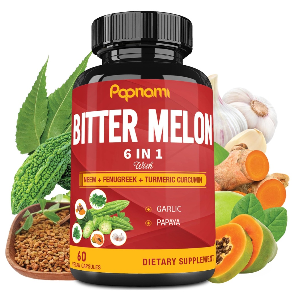 Capsules d'extrait de mélône biologique - 60 pilules 2 mois - Neem combiné, Fenugreek, Curcumine, Ail & Papaya