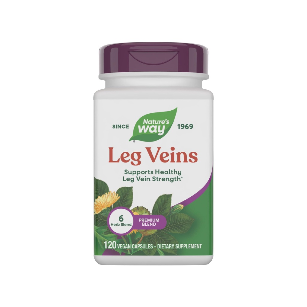 Nature's Way Leg Veins, soutient la force saine de la veine des jambes*, mélange de 6 herbes, avec extrait de châtaigne de cheval, dandelion, sans gluten, 120 capsules végétaliennes (paquetage mai Vary)