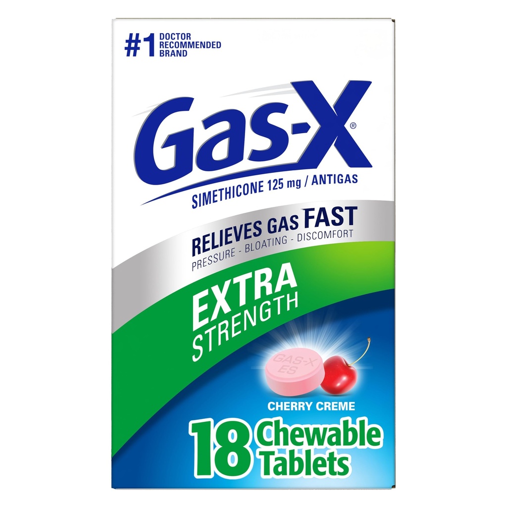 Comprimés de décompression de gaz à effet de serre extra-X avec Siméthicone 125 mg, cerise - 18 Compte