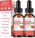 (2 Pack) Glycinat de magnésium gouttes liquides p/ 1500mg Glycinat de magnésium, Taurat, Malate, Citrate, Calcium Plus Potassium pour Nerve, Bone, Heart Health & Energy Zzz -High Absorption-Raspberry Flavor