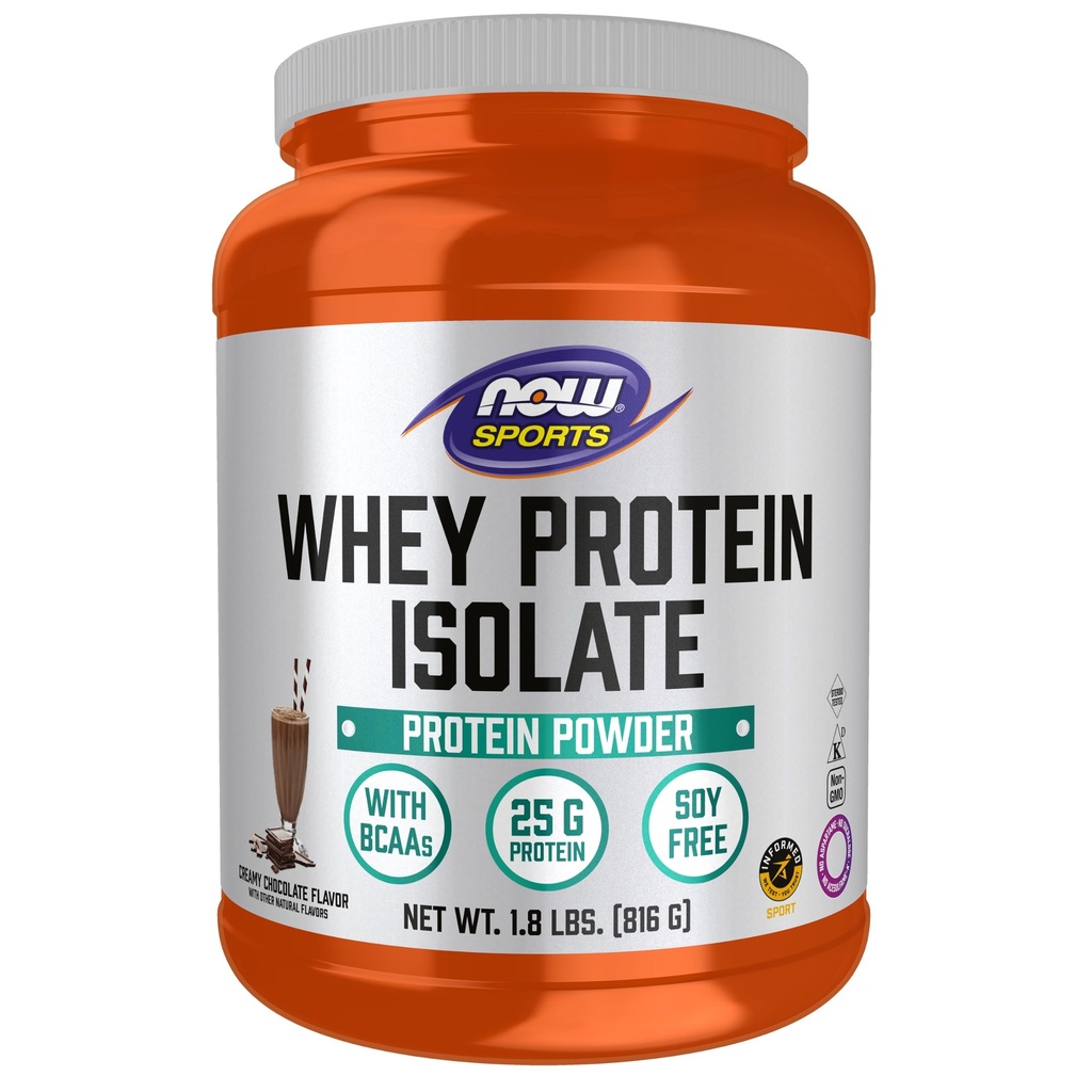 MAINTENANT Aliments Sports Nutrition, Isolation des protéines de lactosérum, 25 g avec BCAAs, poudre de chocolat crémeuse, 1,8-Pound