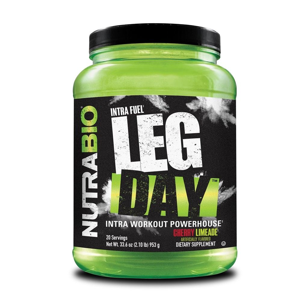 NutraBio Leg Day Intra Workout Poudre – Supplément de carbure avancé avec dextrine à grappes et électrolytes – Poudre de carbure avec des AEA/BCAA – Dextrine cyclique pour la performance – Cherry Lime, 20 portions
