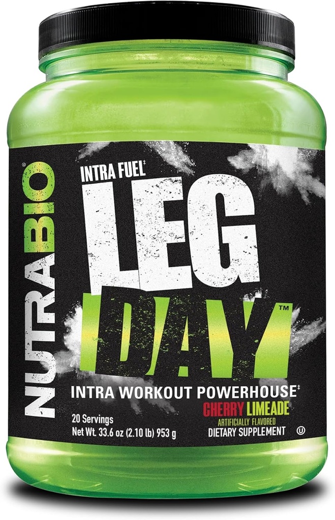 NutraBio Leg Day Intra Workout Poudre – Supplément de carbure avancé avec dextrine à grappes et électrolytes – Poudre de carbure avec des AEA/BCAA – Dextrine cyclique pour la performance – Cherry Lime, 20 portions