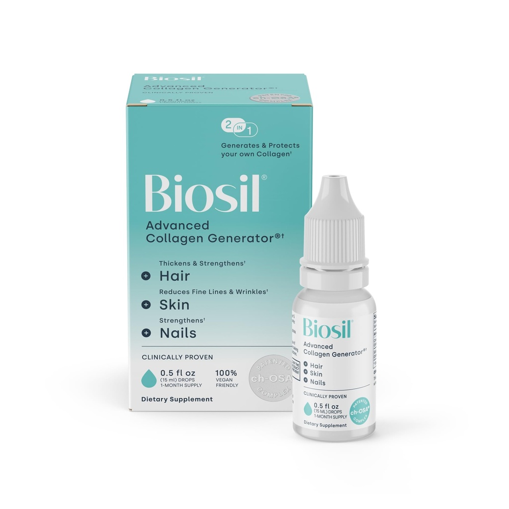 Supplément de booster de collagène biosil - 0.5 fl oz gouttes - Activateur ch-OSA breveté pour la peau, les cheveux, les ongles et les articulations - supporte la production naturelle - 30 jours d'approvisionnement