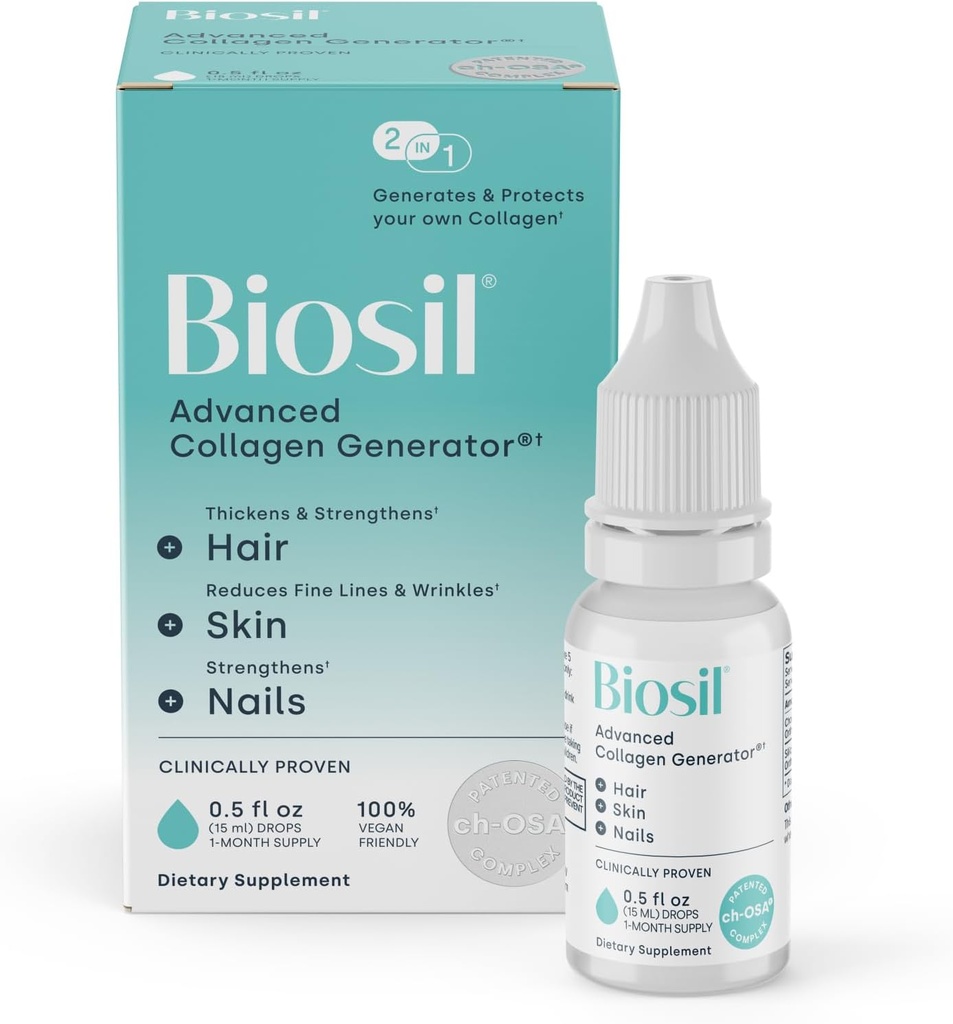 Supplément de booster de collagène biosil - 0.5 fl oz gouttes - Activateur ch-OSA breveté pour la peau, les cheveux, les ongles et les articulations - supporte la production naturelle - 30 jours d'approvisionnement