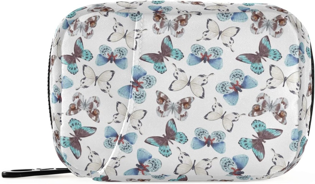 Naanle Blue Butterfly 7 Day Pill Case Organisateur de voyage avec sac à zip - Portable Weekly Case - Taille compacte pour le support de supplément de vitamine