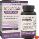 Omega Max w/LYSOVETA LPC EPA & DHA Suppléments pour la santé du cerveau et de la rétine Focus, attention, mémoire, humeur et vision 6X Absorption plus élevée que l'huile de poisson