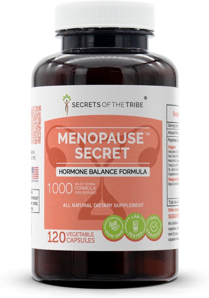 Secrets de la tribu - Ménopause Secret, Hormone Balance Formula, Mélange de complément à base de plantes (120 capsules)