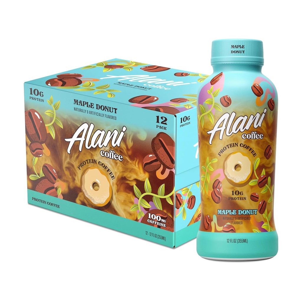 Alani Nu Protein Café MAPLE DONNUT , prêt à boire Brew froid avec 10g de protéines , 100mg Caféine , 90 calories, naturellement aromatisé , 12 Fl Oz bouteilles , 12 Pack
