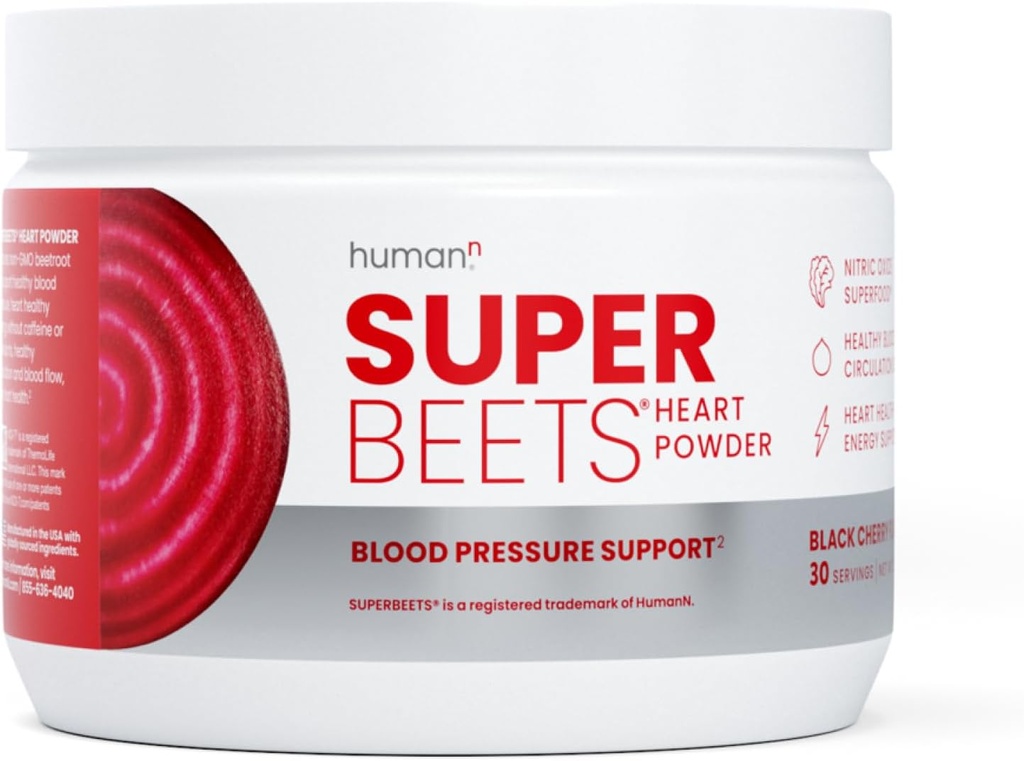 Poudre de racine de betterave HumanN SuperBeets - Superfood non-OGM Beetroot - Supplément à l'oxyde nitrique pour la santé cardiaque, la circulation et le soutien de la pression artérielle - Cerise noire, 30 portions
