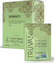 Truvani Poudre de protéines de pois végétaliens de 20g de protéines biologiques à base de plantes de 10 portions Packets de voyage à usage unique de 10 portions de gluten et de produits laitiers sans gluten et sans glucide