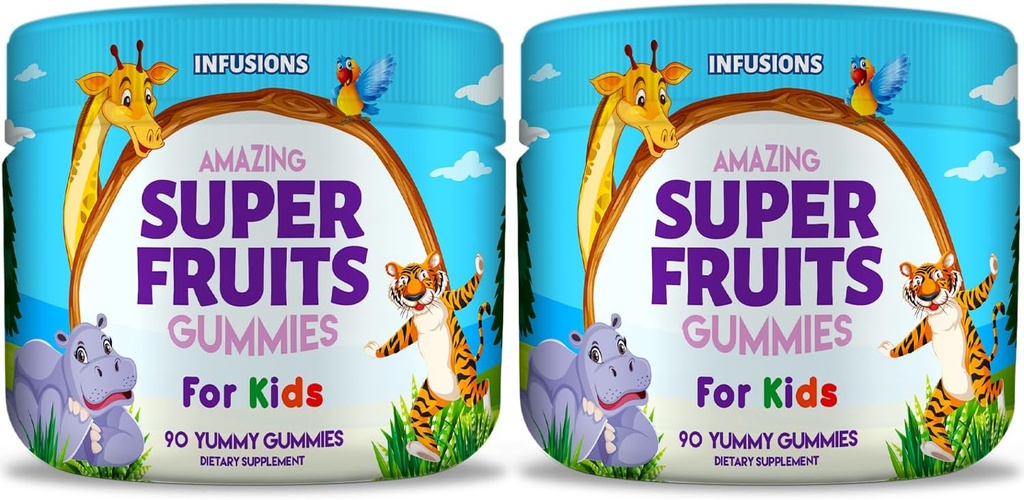 Infusions Super Fruit Gummies 180 Compte avec Vitamine A,C,E + Zinc – Silice organique, Mélange antioxydant – Vegan Friendly - Sans gluten - Non-OGM - 2 Pack