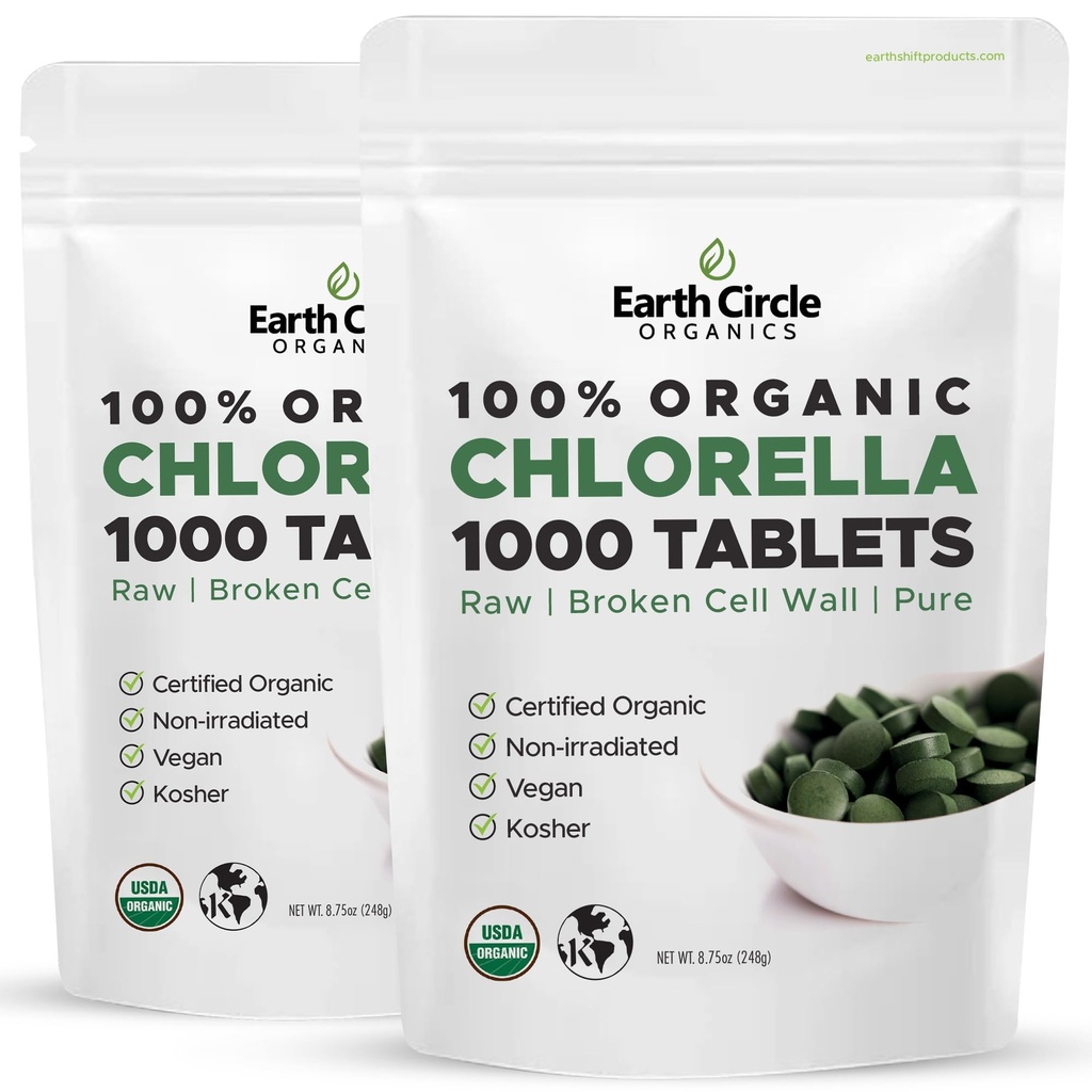 Comprimés de Chlorella Biologique 1 000 Nombre de Pilules de Chlorophylle Superfood Haute Potence de 100% Vert pur Algae.