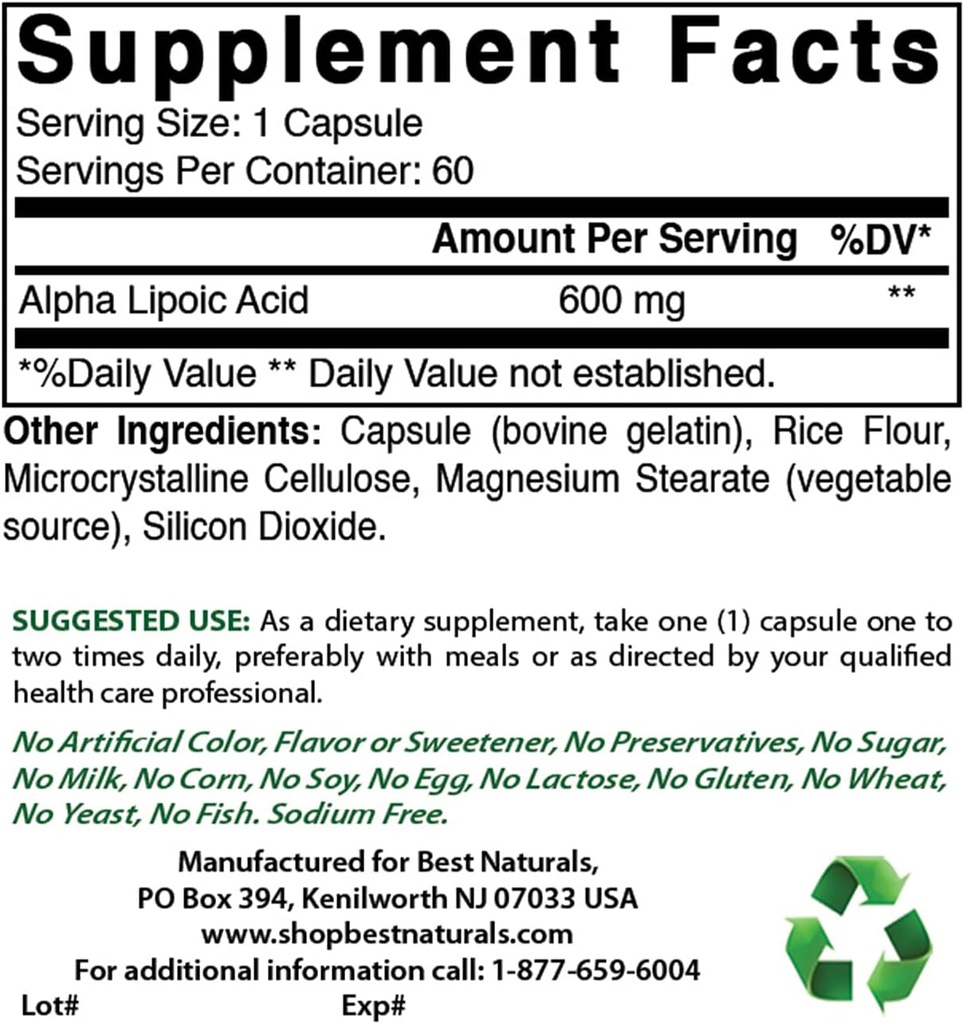 Meilleurs naturels acide lipoïque alpha 600 mg et sélénium 200 mcg