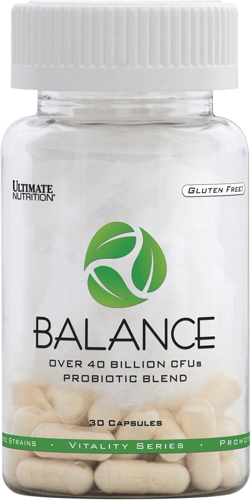 Ultimate Nutrition Balance Probiotic for Women and Men - 40 Billion CFU 9 Strains, 30 Veggie Capsules, Promotes Antioxidant Activity, Gluten Free, Non-GMO, 30 Day Supply