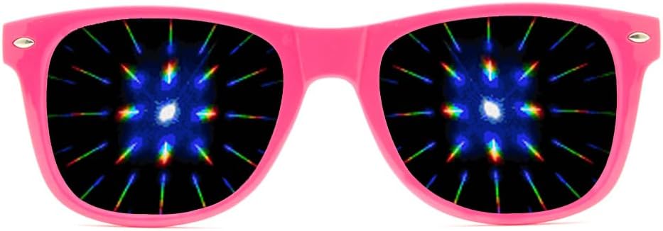 GloFX Ultimate Diffraction Glass - Rose - 3D Prism Rainbow Effect - Great Edm, Festival, Concert, Feux d'artifice, Lumières de Noël et Accessoire Rave - Cadres roses