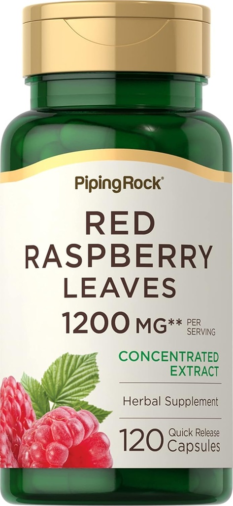 Pipping Rock Red Raspberry Leaf Capsules $ 1200mg $ 120 Pills $ Feuilles concentrées Extrait $ Non OGM, supplément sans gluten