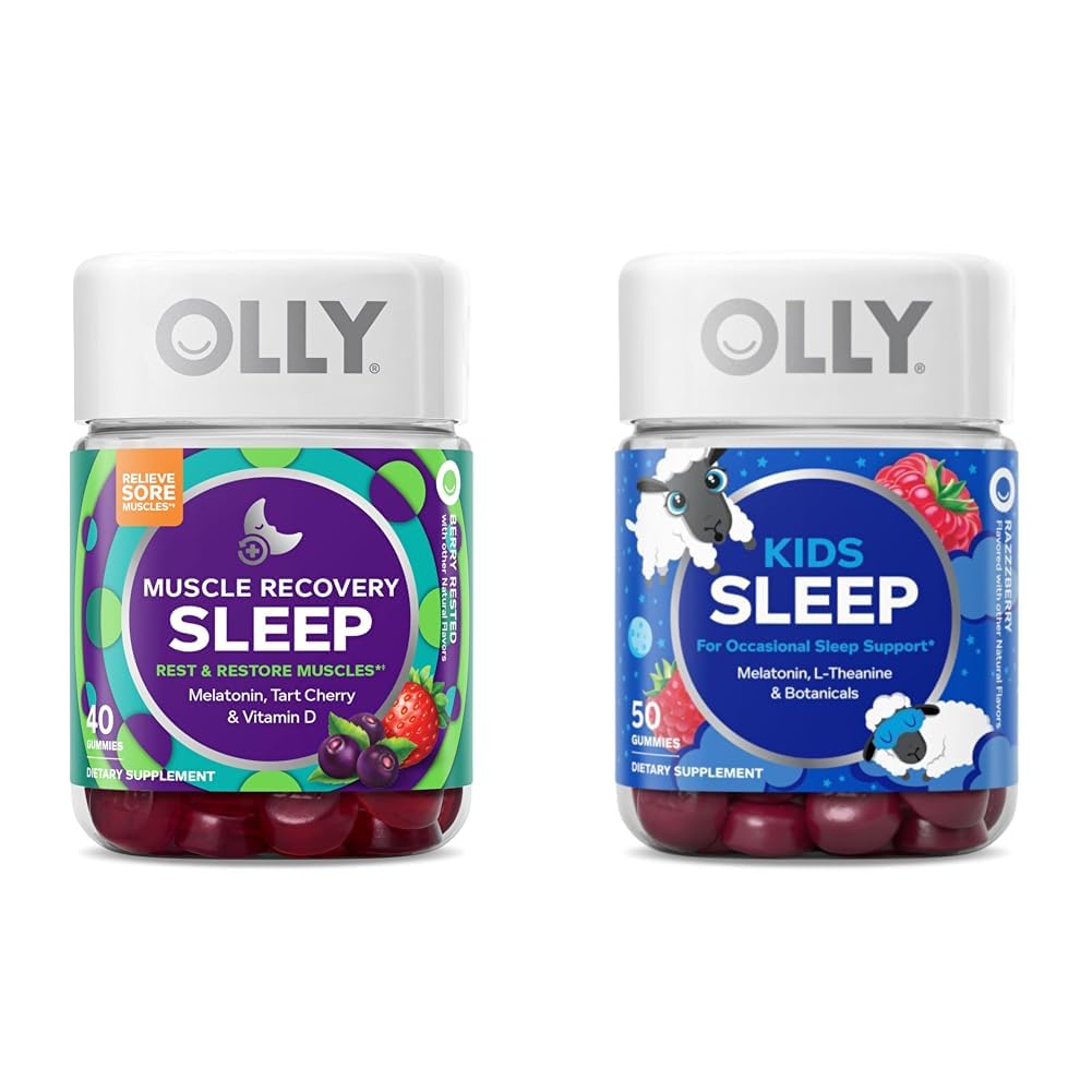 OLLY Recovery Muscle Sleep Gummies avec Tart Cherry, 40 comtes et enfants dorment Gummy avec Melatonin, Camomile, 50 comtes