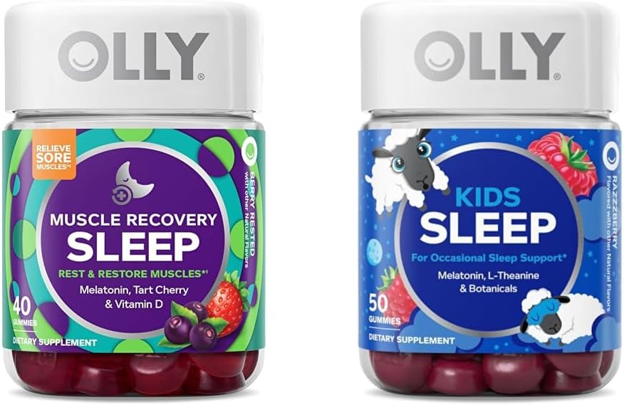 OLLY Recovery Muscle Sleep Gummies avec Tart Cherry, 40 comtes et enfants dorment Gummy avec Melatonin, Camomile, 50 comtes