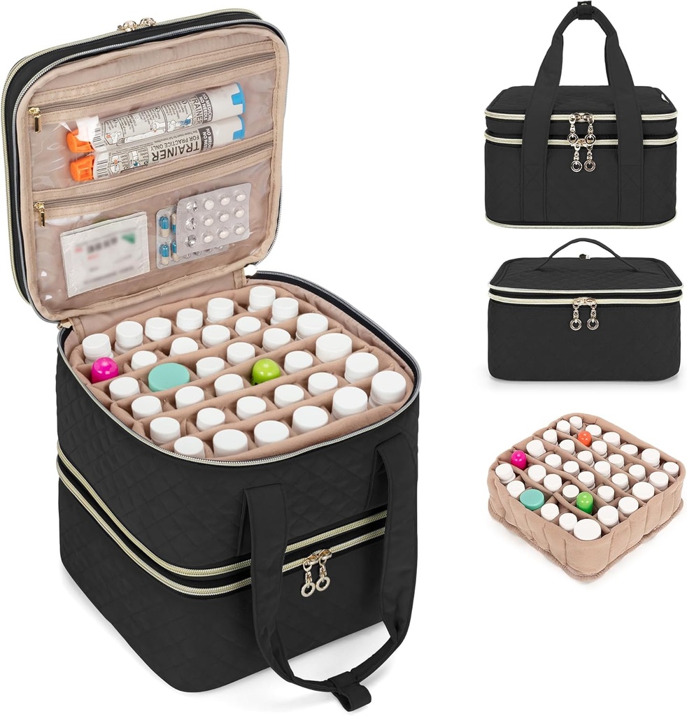 Sac de rangement Yarwo Pill Organizer, trousse de voyage en 3 couches vide avec conception démontable et diviseurs pour les pilules, les potions, les vitamines et les fournitures de premiers soins d'urgence, noir (DESIGN PATENT)