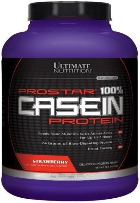 Ultimate Nutrition Prostar Micellar et hydrolysé en poudre de protéines de caséine - Sans gras croissance musculaire de nuit et récupération avec BCAA, 5 livres, fraise