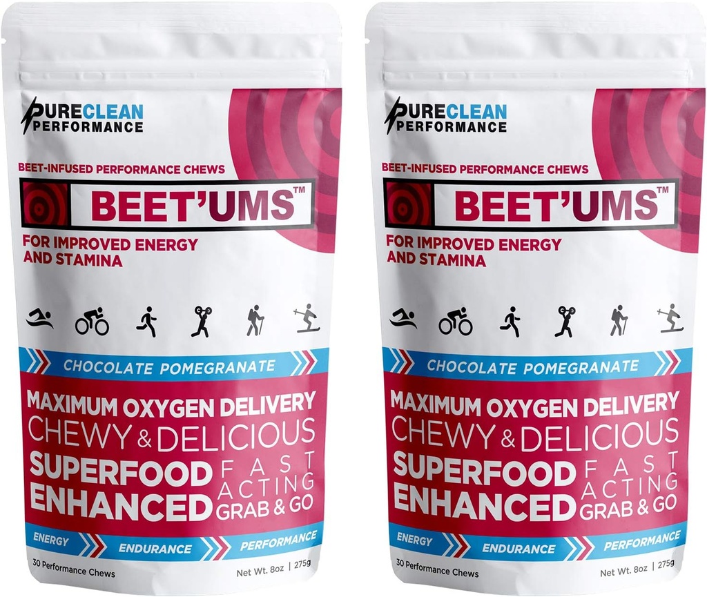 BEET'UMS Beet Chews - Supplément en poudre de jus de betterave biologique premium - Support de circulation de l'oxygène nitrique et du flux sanguin - Real Chocolate Pomegranate Health Chews avec 7 superaliments (2)