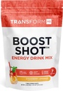 TransformHQ Boost Shot Powder Drink Packets, Lémonade aux fraises, 7 Pack, Suppléments énergétiques pour les femmes et les hommes, avec caféine, vitamine B12, B9, B6 & B3