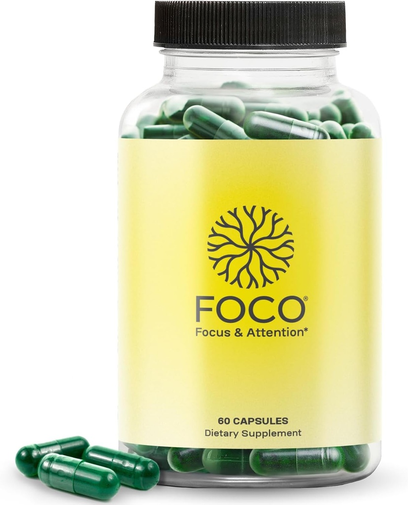 Pensez FOCO Capsules (13+) Supplément de Focus naturel pour les adolescents et les adultes - Nootropic cérébral pour la concentration, la mémoire, la clarté mentale, l'amélioration cognitive Vitamines - Suppléments d'attention - 60 Capsules