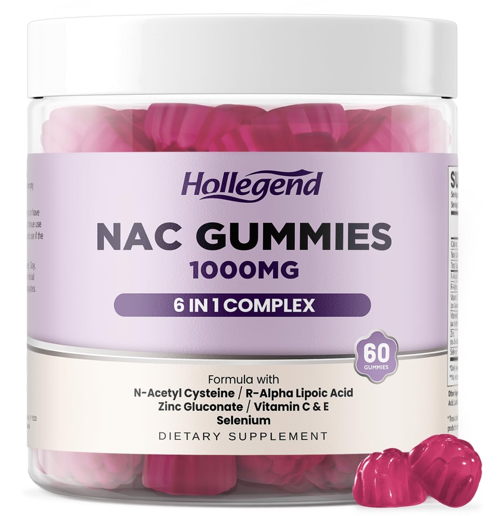6 en 1 NAC Gummies, Chewable N Acetyl Cysteine 1000mg Supplément pour les enfants et les adultes, avec ALA, Zinc, Vitamine C & E, Sélénium, Support Antioxydant et système immunitaire, Blueberry Flavor, sans sucre, 60 Ct