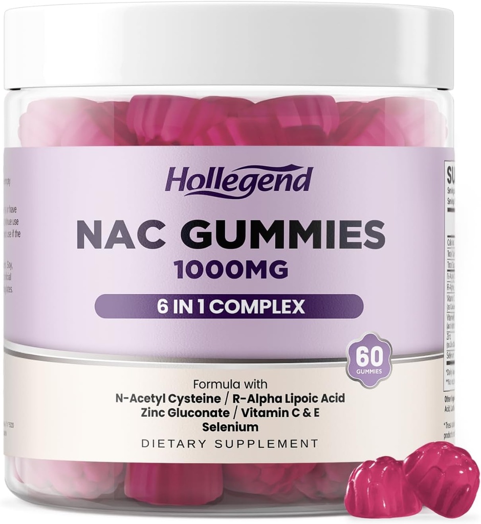 6 en 1 NAC Gummies, Chewable N Acetyl Cysteine 1000mg Supplément pour les enfants et les adultes, avec ALA, Zinc, Vitamine C & E, Sélénium, Support Antioxydant et système immunitaire, Blueberry Flavor, sans sucre, 60 Ct