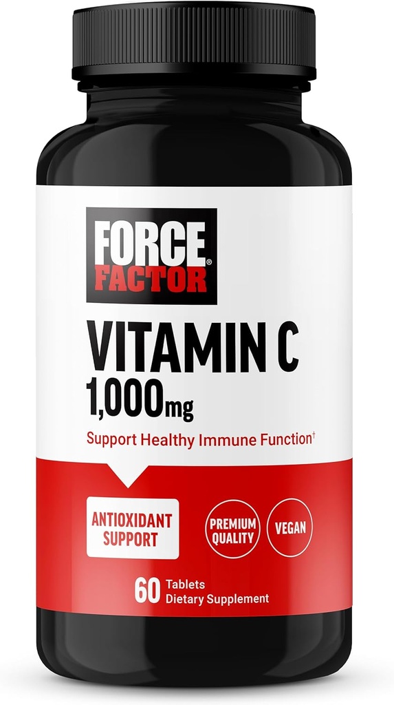 FACTEUR DE FORCE Vitamine C 1000mg Supplément de soutien immunitaire, supplément de vitamine C Vitamines plus antioxydantes, qualité supérieure, végétalien, 60 comprimés de vitamine C
