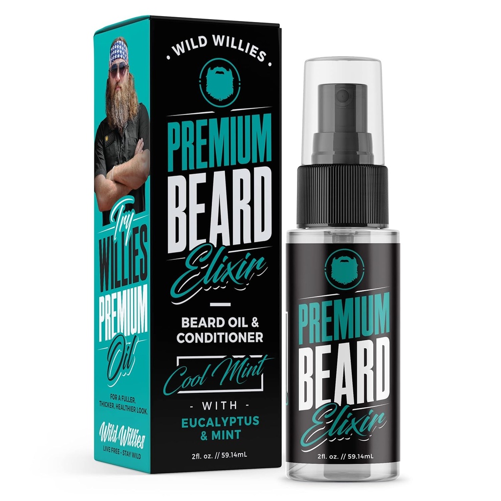 Willies sauvages huile de barbe et revitalisant naturel, ingrédients biologiques favorisent la croissance rapide de la barbe, élimine les démangeaisons et les pellicules - traitement softener profond restaure l'humidité - 2 Oz, fraîche menthe