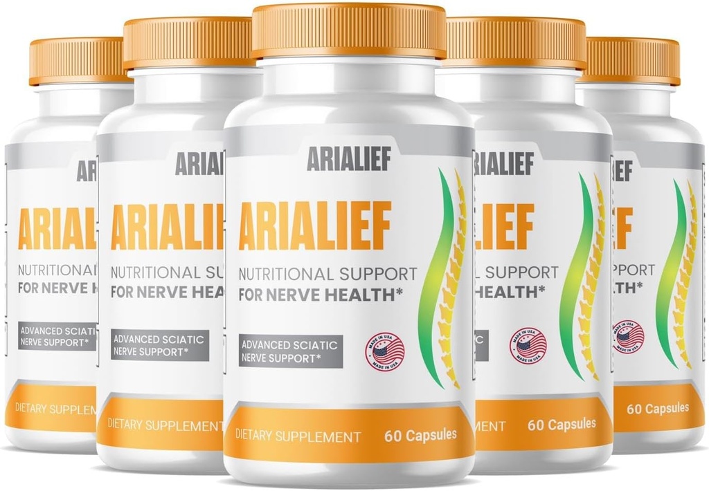 SPRESSO (5 Pack) Arialeef Sciatica Capsules de soutien nutritionnel, Arialeef Advanced Formula Sciatica Relief Supplément, Nerve Relief Supplément, Arialeaf Prime Palm Sciatica (300 Capsules)