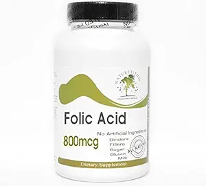 Acide folique 800mcg ~ 200 Capsules - Aucun additif ~ Suppléments à la nature