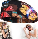LC-dolida Casques de sommeil Bandeau Bluetooth 5.4, Casques de casque de sport sans fil avec haut-parleur Microphone USB C pour femmes Sleeping cadeau entraînement Jogging Yoga Insomnie Voyage méditation, papillon