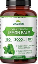 Zazzee Baume de citron biologique 10:1 Extrait, 3000 mg Résistance par gélule, 180 Capsules Vegan, 6 mois d'approvisionnement, extrait 10X normalisé et concentré, 100% végétarien, tout naturel et non OGM