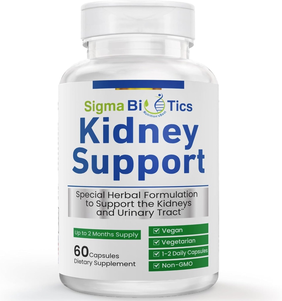 Sigma Biotics Supplément de soutien au rein - Suppléments à base de plantes pour les soins rénaux et la santé urinaire - Vegan, formule non-OGM avec canneberge, Astragalus et baies de Juniper - 60 capsules