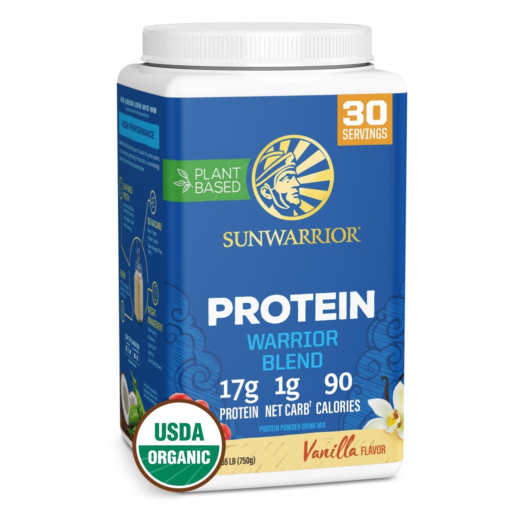 Sunwarrior Poudre de protéines végétales Protéines organiques à base de plantes BCAA Acides aminés Protéines de graines de chanvre Sans soja Sans lait Sans gluten Sans synthétique Sans OGM Sans vanille 30 portions