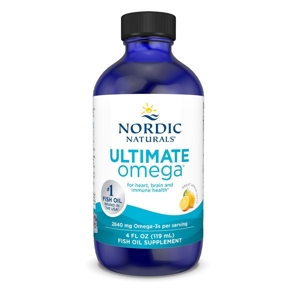 Nordic Naturals Ultimate Omega Liquid, Lemon Flavor - 4 oz - 2840 mg Omega-3 - Supplément d'huile de poisson de haute puissance avec EPA et DHA - Promotion de la santé cérébrale et cardiaque - Non-OGM - 24 portions