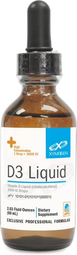 XYMOGEN D3 Liquide - Vitamine D liquide gouttes avec vitamine D3 pour soutenir la santé immunitaire, os + santé cardiaque - 1000 UI VIT D par goutte - Micro-émulsionné pour l'absorption améliorée (2,03 oz / 1500 portions)