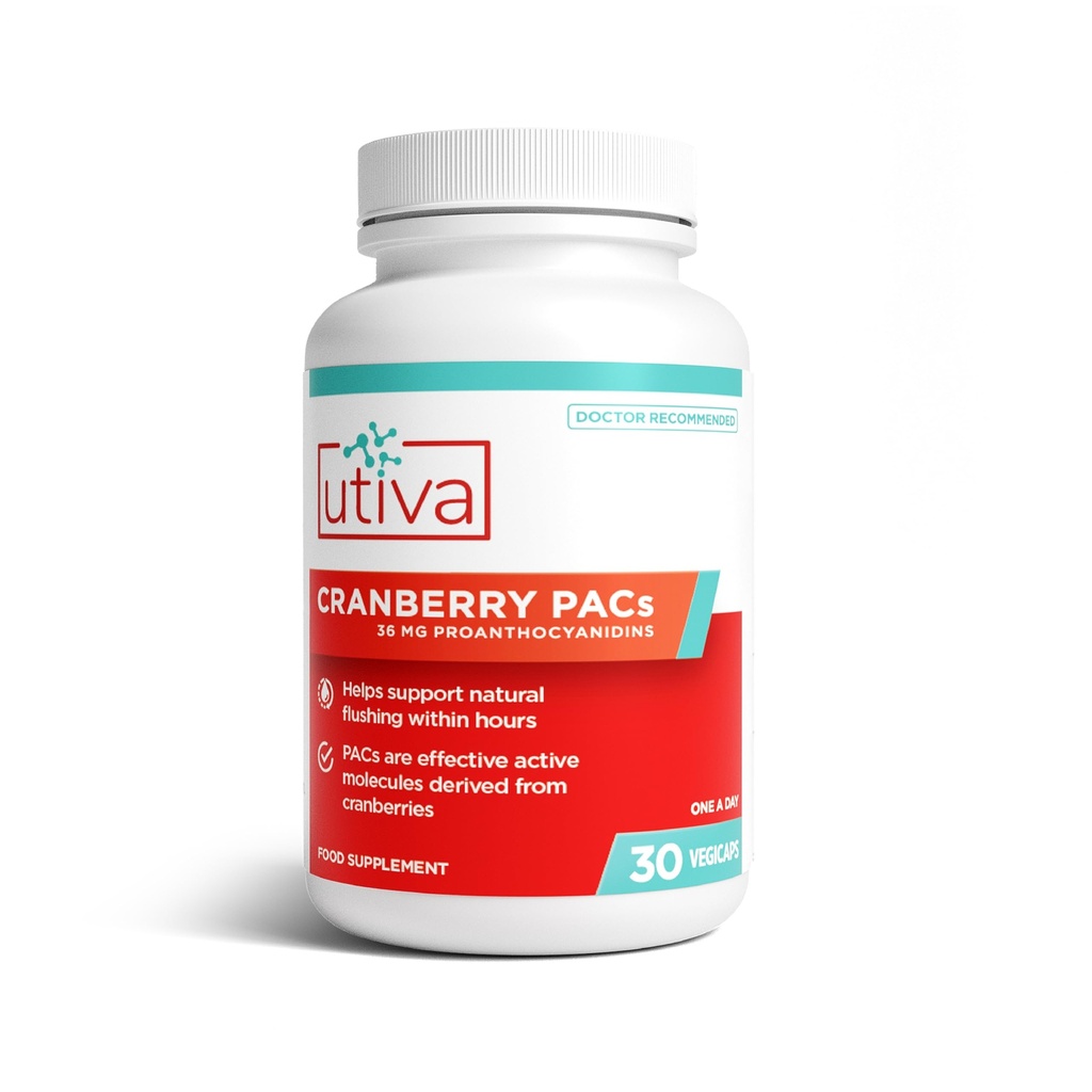 Utiva Cranberry PACs – Ingrédients cliniquement étudiés 36mg PACs Extrait - UTI Prévention pour les femmes - Santé des tracts urinaires – Pilules de supplément de canneberge pour la santé vésiculeuse, 30 capsules Vegi