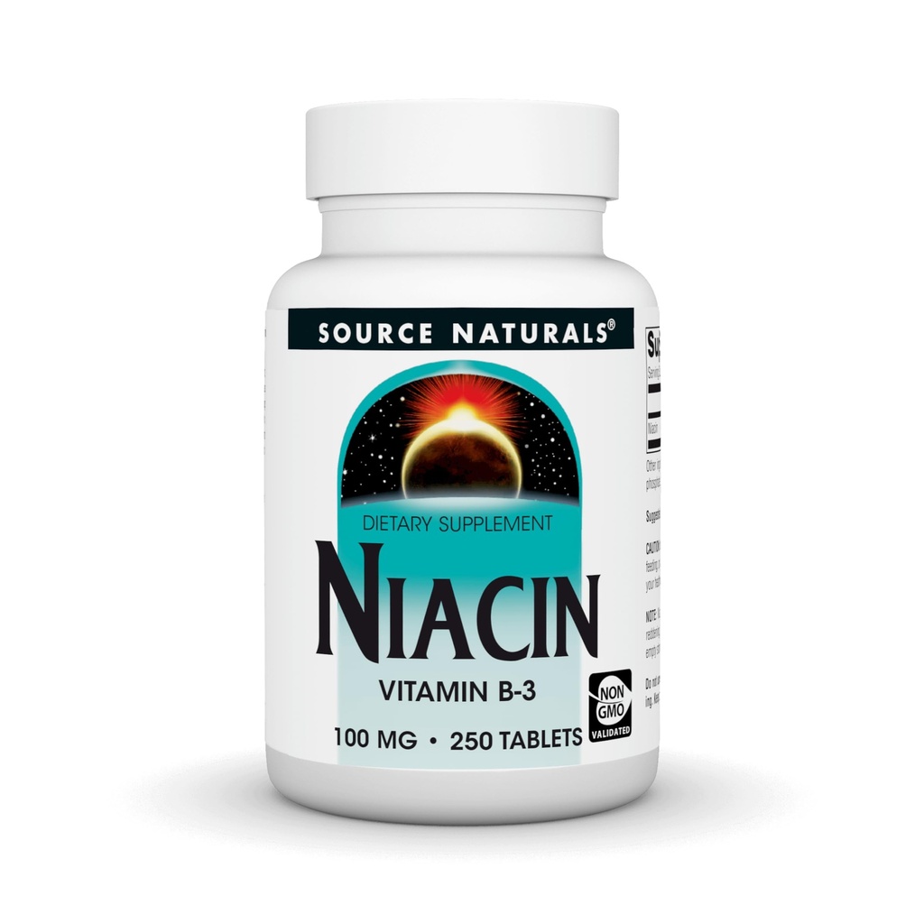 Source Naturelles Niacine, Vitamine B-3, Non-OGM, 100 mg - 250 comprimés