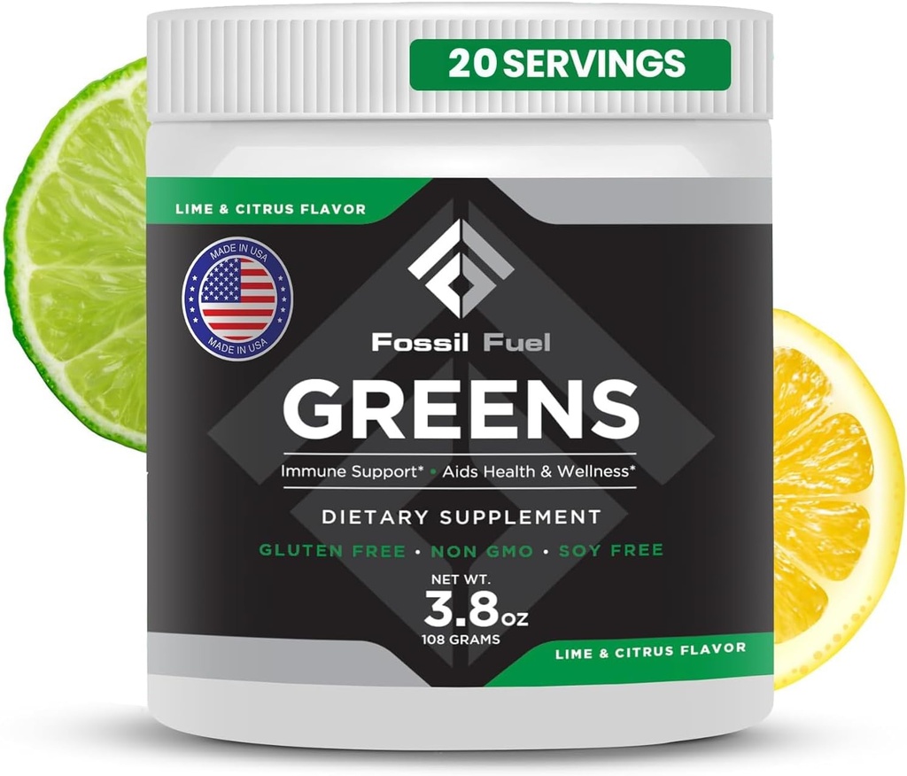 Combustible fossile Super Greens Poudre Premium Superfood.40+ Nutriments organiques.Véggie verte des aliments entiers, Blégrass, Spiruline, Kale pour l'énergie, Gut Health, Detox Cleanse (20 portions)