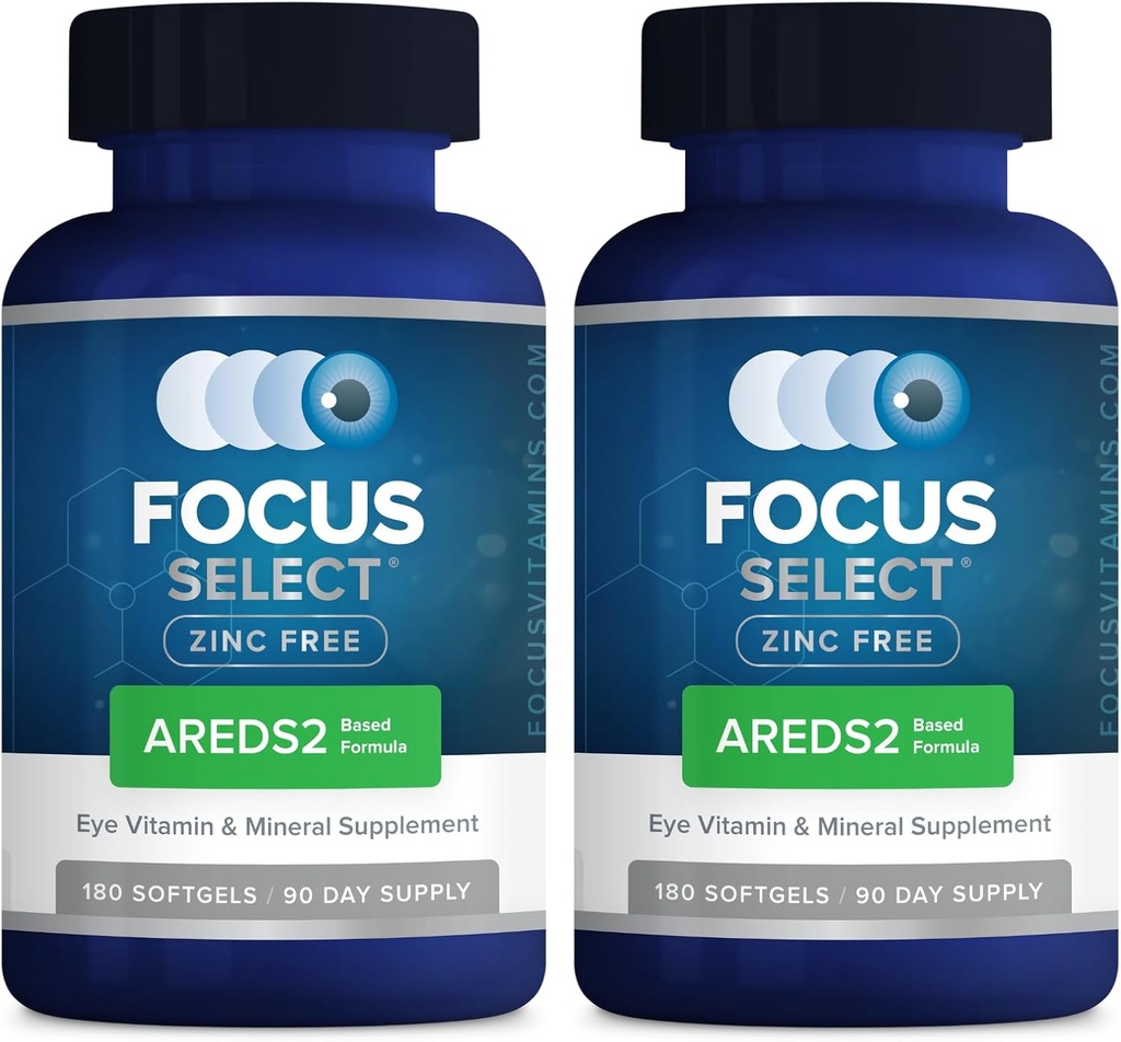 Focus Select Zinc Free Formula | 180 Softgel Capsules 2 Pack| AREDS2 Based Formula | Eye Vitamin & Supplement | Support for Macular Generation | Easy to Swallow Pill
