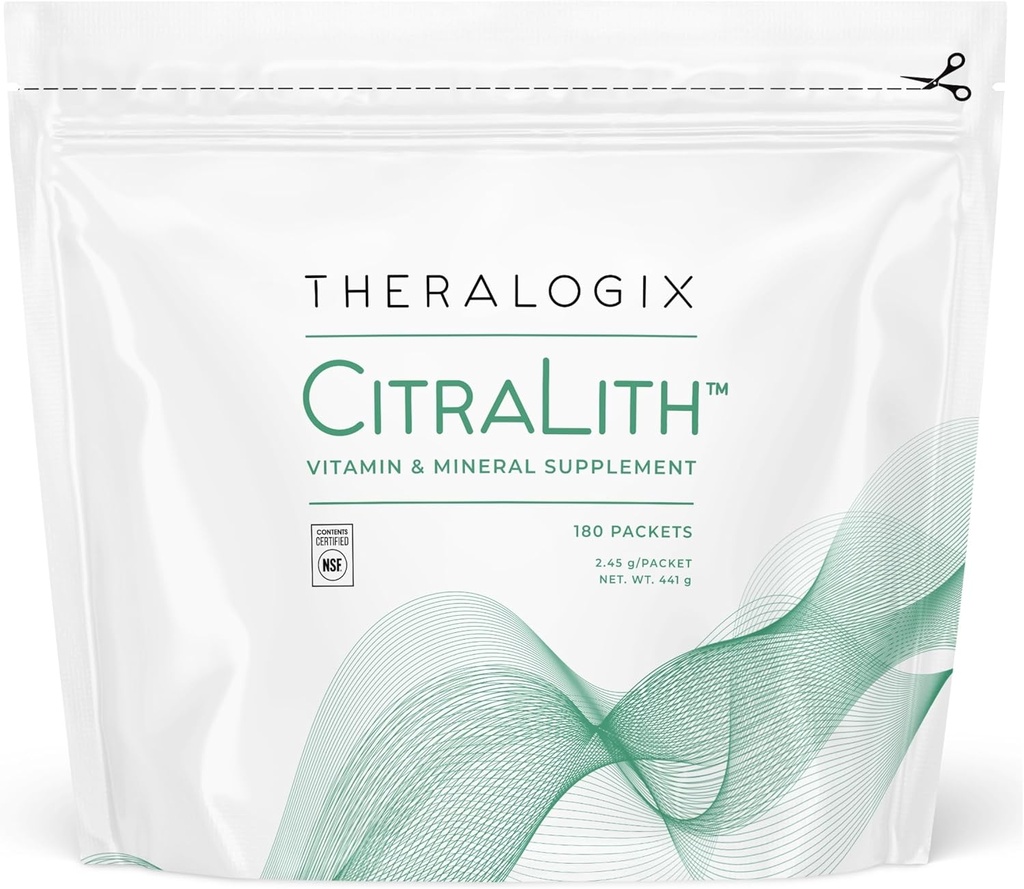 Theralogix CitraLith Vitamine & Mineral Supplement - 90 jours d'approvisionnement - Soutien de la santé rénale pour une fonction rénale saine - Comprend Magnésium, Sodium, Potassium et Vitamine B6 - Certifié NSF - 180 paquets