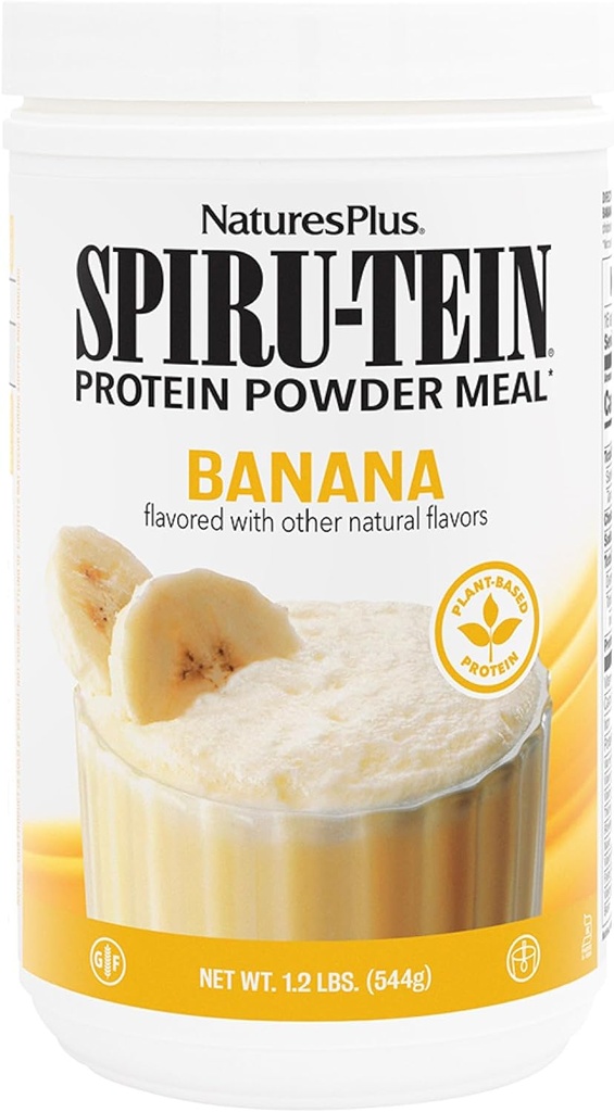 Natures Plus SPIRU-TEIN, Banane - 1,2 lb - Secouement de protéines à base végétale - Non-OGM, Végétarien, Sans gluten - 16 portions