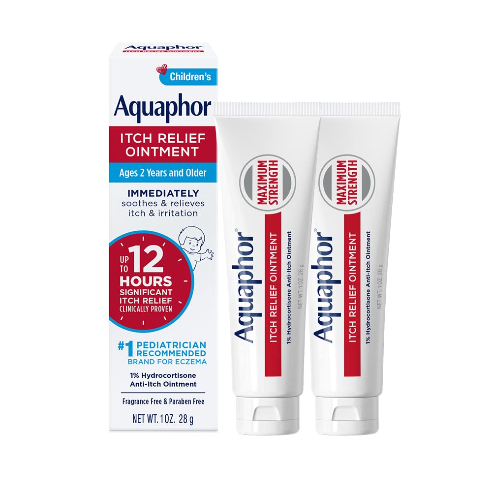 Onguent anti démangeaison d'aquaphore pour enfants, onguent anti démangeaison d'hydrocortisone à 1 % pour irritation cutanée, piqûres d'insectes, psoriasis, éczéma de peau et lierre de poison, sans fragrance, tube de 1 oz, boîte de 2