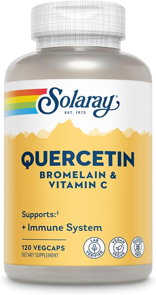 SOLARAY Quercetin with Bromelain and Vitamin C - Immune Support Supplement - Antioxidant and Heart Health Complex with Quercetin 500mg and 1235mg VIT C - Vegan, 60-Day Guarantee, 60 Serv, 120 VegCaps