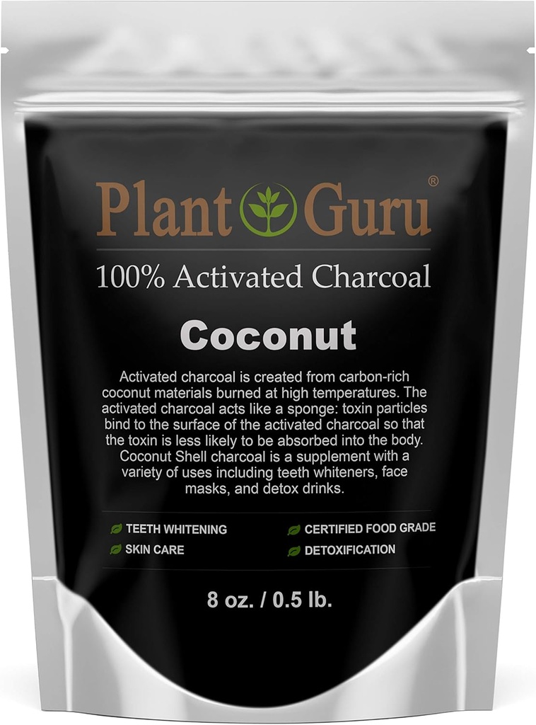 Poudre de charbon activée 8 oz. Noix de coco - Nourriture Casher Non-OGM - Blanchiment des dents, masque faciale et fabrication de savon. Promotion de la désintoxication naturelle et aide à la digestion